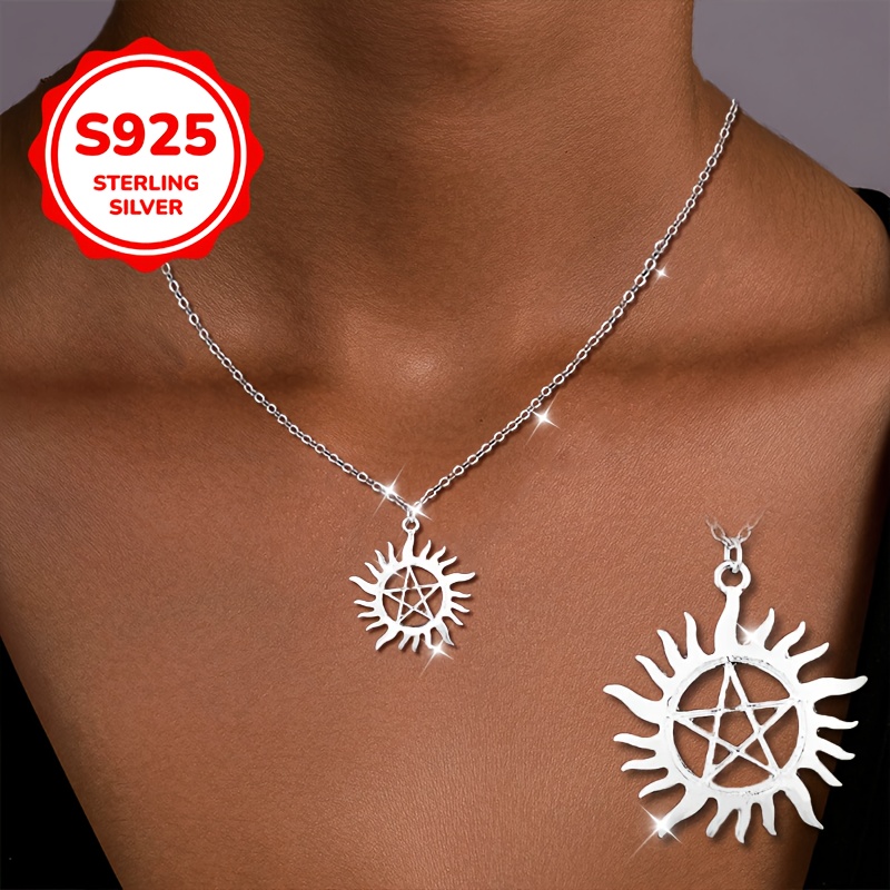 Flame Symbol Pentagram Sun Devil Y2K S925 Silver Pendant Necklace